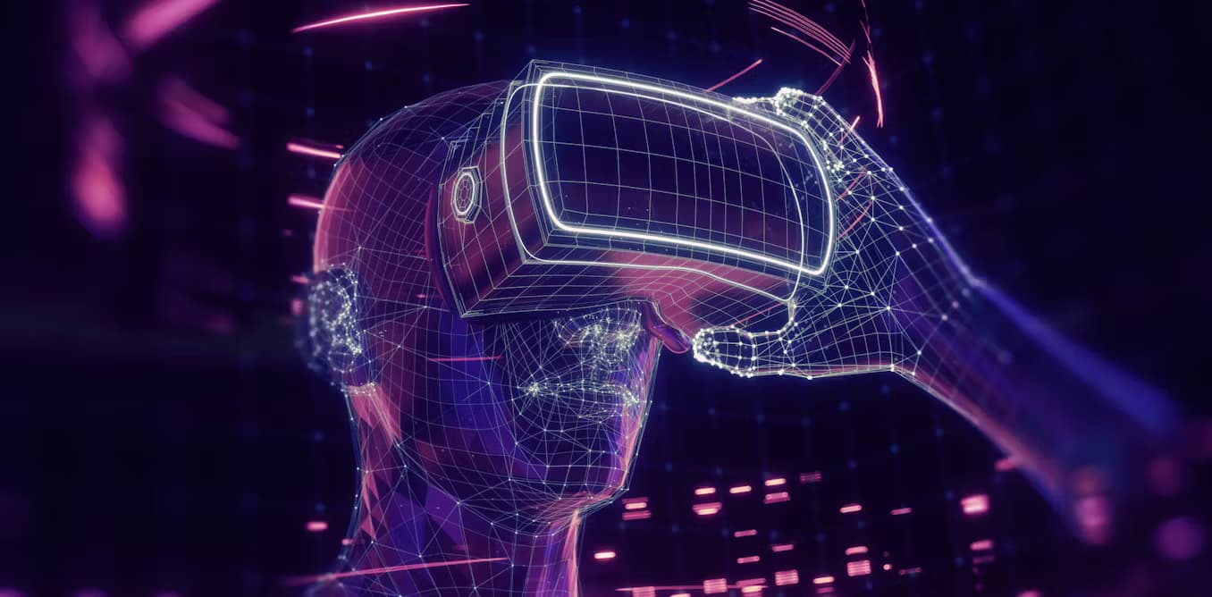 Futuristic digital interface representing immersive metaverse environments